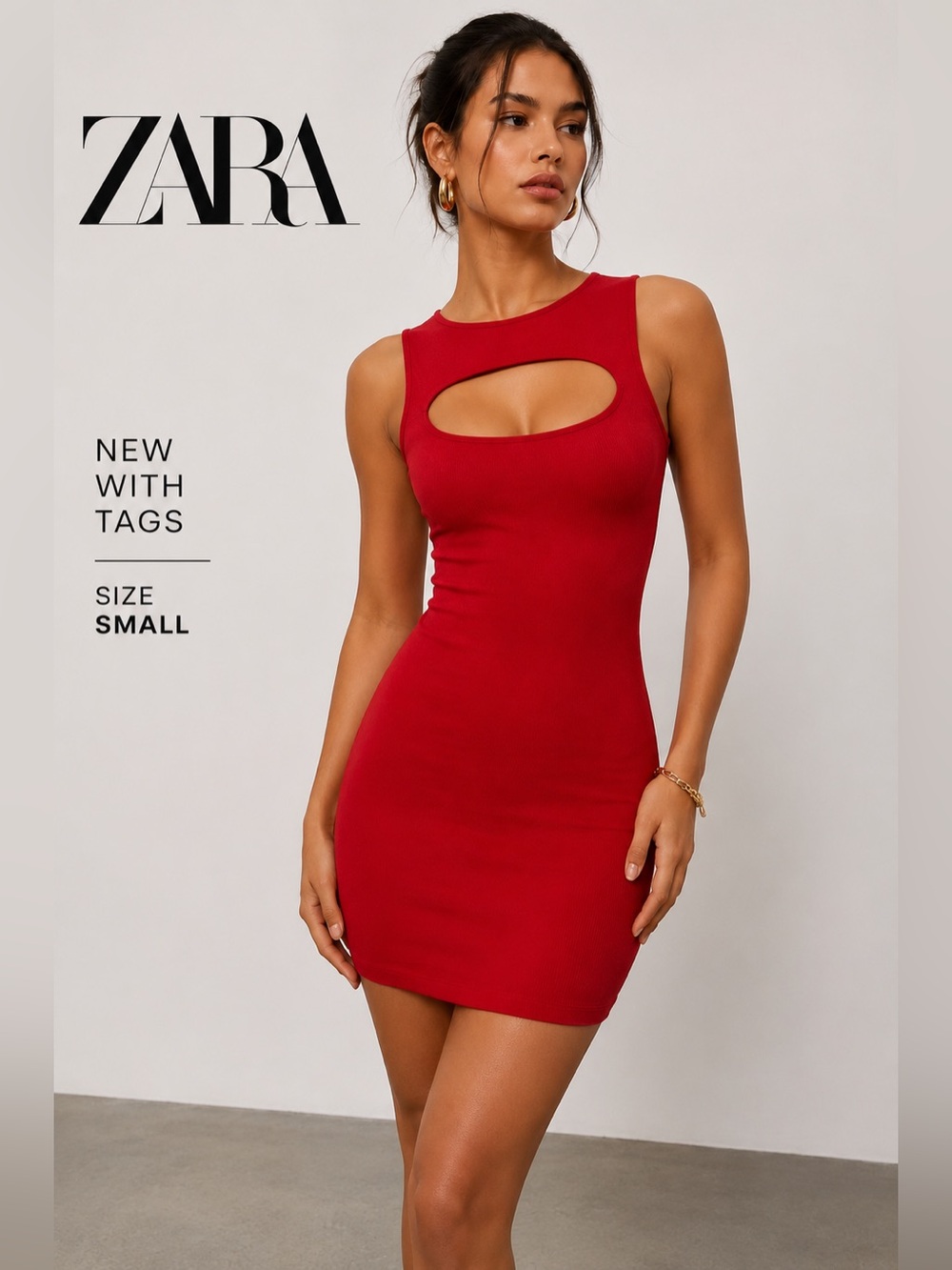 Zara Red Cutout Bodycon Mini Dress Small NWT Sleeveless Stretch Cocktail Party